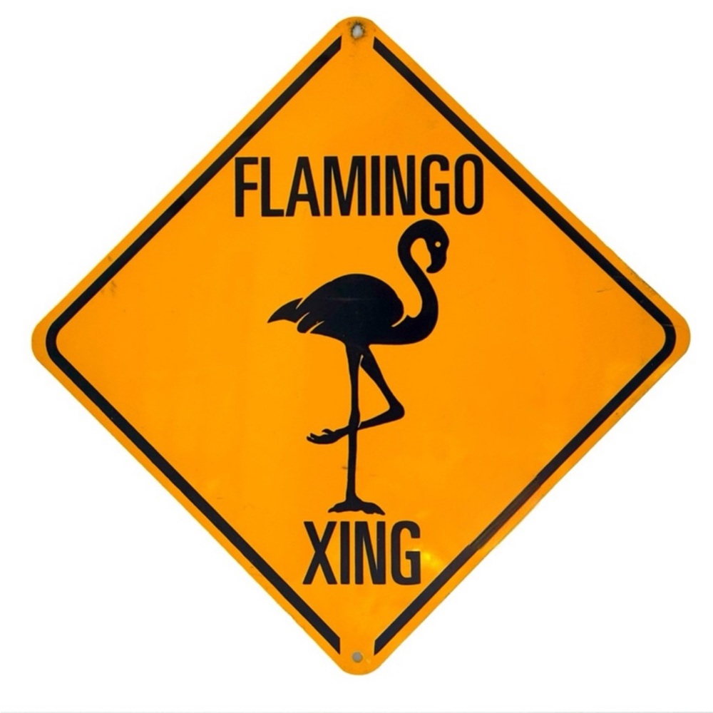 Yellow Flamingo Metal Street Crossing Sign‎ Decor